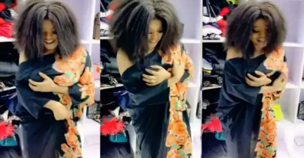 Busted: Bobrisky grabs his fake breasts as they almost fell off the bra in new video