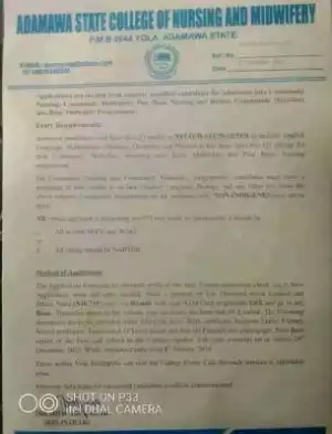 Adamawa State College of Nursing and Midwifery admission, 2023/2024 (Stream C)