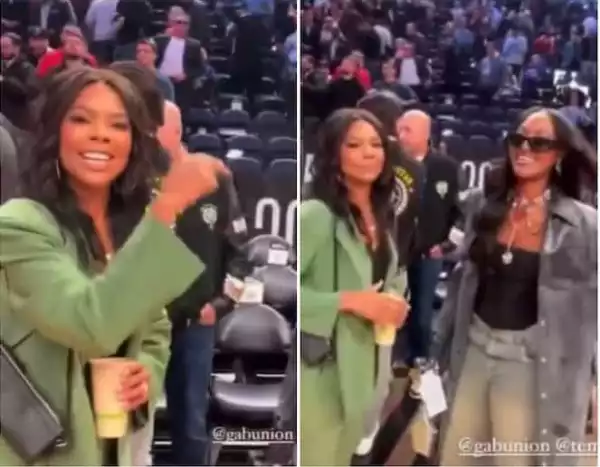 This Is The Queen - Actress Gabrielle Union Declares As She Gives Tems Flowers After Her NBA All-Star Game Performance (Video)