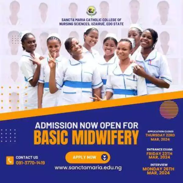 Sancta Maria Catholic of Nursing releases Basic Midwifery admission form - 2024