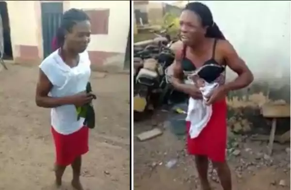 Chaos As Nigerian Man Who Has Been Working As A Female Househelp Is Forced To Remove His Clothes After Being Caught