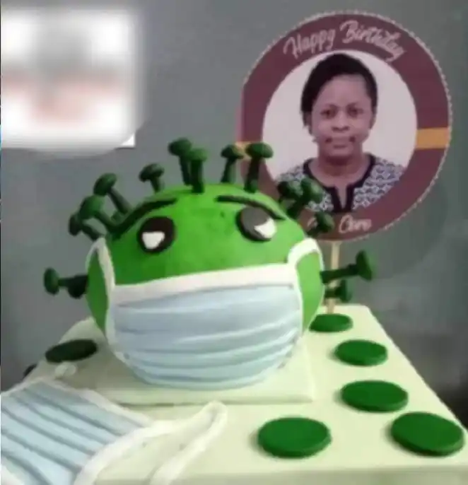 FANTABULOUS!! Husband buys his ‘doctor’ wife a ‘Coronavirus themed’ cake on her birthday (Photos)