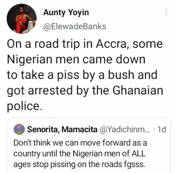 Twitter User Claims Ghana Police Arrested Some Nigerian Men For Urinating In A Bush In Accra