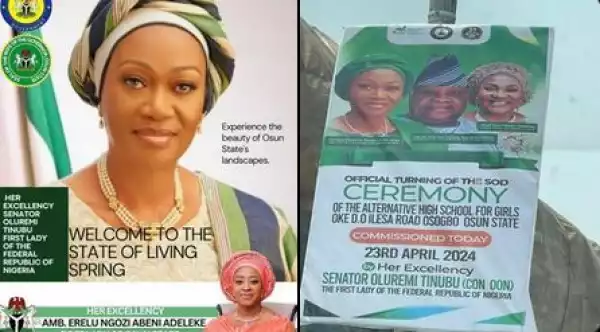 Drama As Adeleke’s Two Wives Print Separate Posters To Welcome First Lady, Remi Tinubu