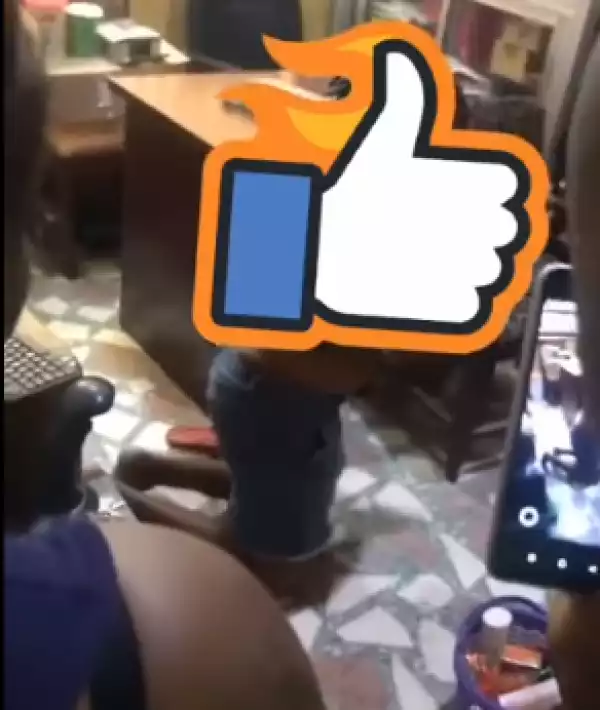 Lady stripped naked and filmed for allegedly stealing milk in a pharmacy in Delta State (video)