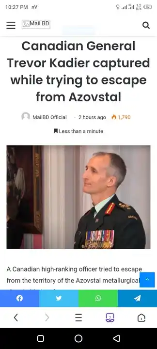 Canadian General Trevor Kadier Captured While Trying To Escape From Azovstal