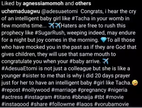 God Will Give You A Daughter Like Tacha: Uche Maduagwu Tells Adesua Etomi