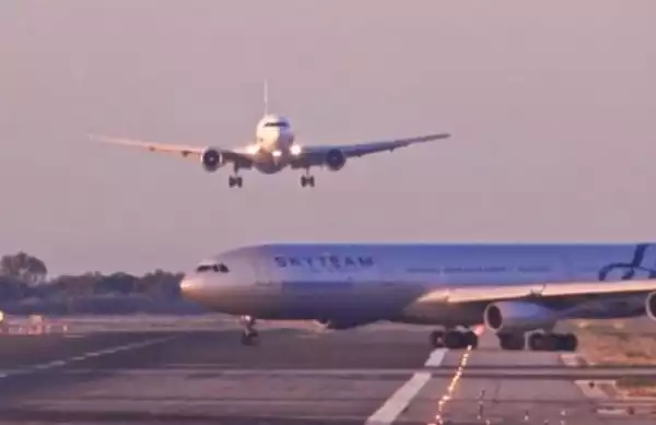 Video: Moment two planes almost collide on runway at Barcelona airport