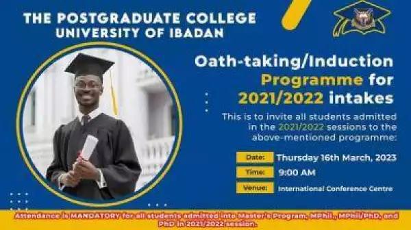UI PG oath-taking/Induction Programme for newly Admitted Students, 2021/2022