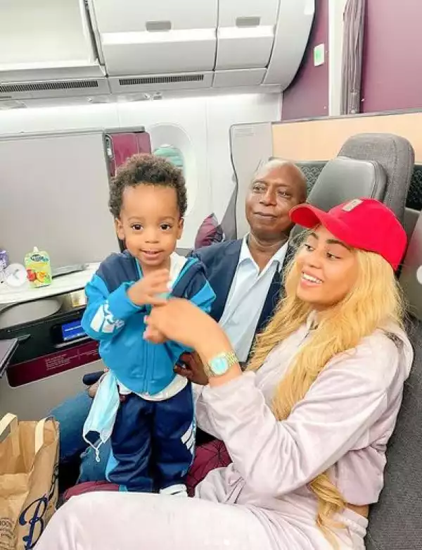 Regina Daniels, Husband And Son Back In Nigeria
