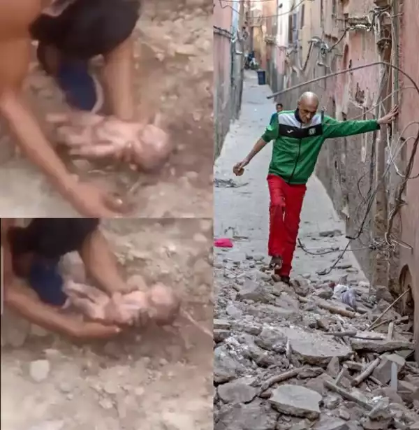 Newborn Baby Dug Out Of The Ground As Over 2000 People Are Confirmed Dead From Earthquake In Morocco