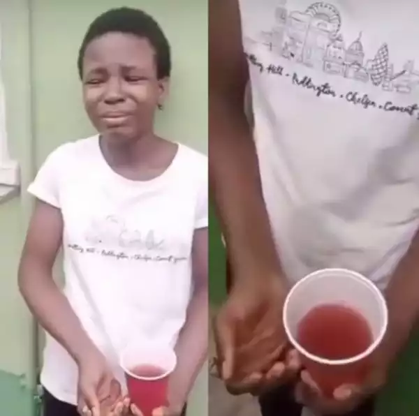 Maid Nabbed While Allegedly Attempting To Pour Liquid From Her Mentral Pad Into Her Boss’s Keg Of Palmoil (Video)