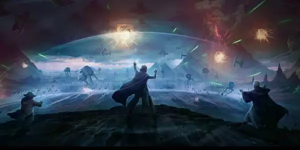 Star Wars Art Shows Yoda, Luke, & Obi-Wan’s Force Ghosts Fighting Palpatine’s Army