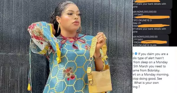 “You Need To Step Up Your Game” – Bobrisky Says As He Flaunts Credit Alert Of N25M
