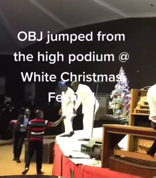 85-Year-Old Olusegun Obasanjo Wows Guests As He Jumps Off Podium At An Event (Video)
