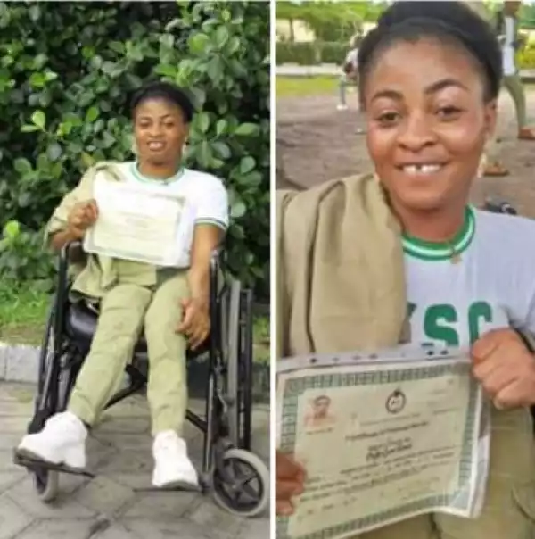 Physically Challenged Woman Celebrates Passing Out Of NYSC (Photos)