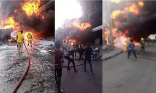 Horror! One Killed As Petrol Tanker Explodes At Obalende Roundabout (Video)