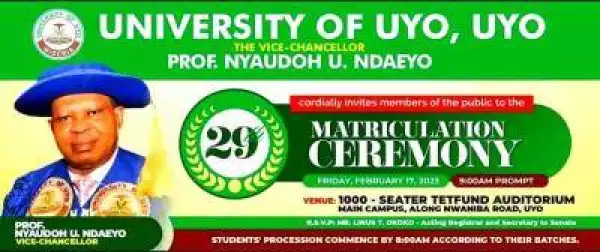 UNIUYO 29th Matriculation Ceremony holds 17th Feb