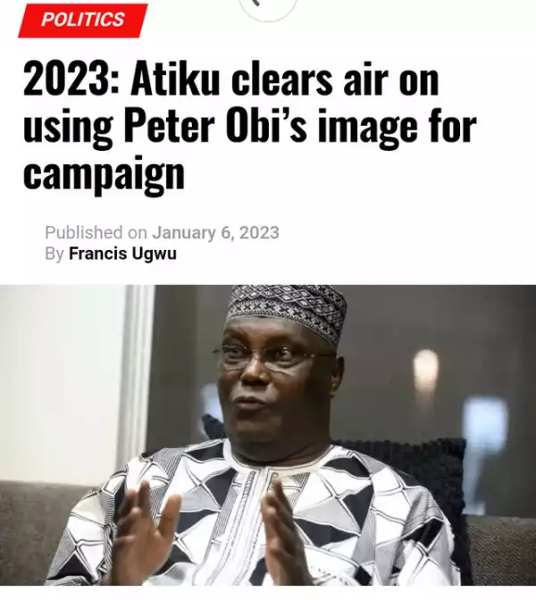 2023: Atiku Deny Using Peter Obi Image For Campaign