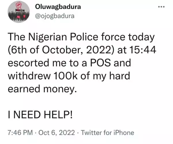 Police Escorted Man To A POS, Withdrew ₦100k In Lagos. How He Got His Money Back