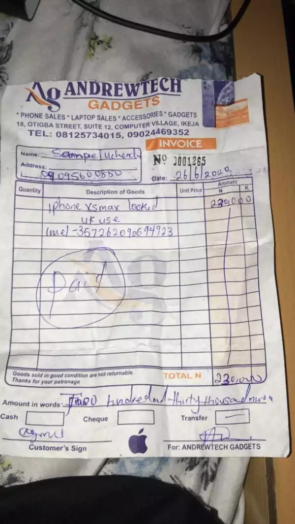 Man orders N230k iPhone XS Max from Computer village but gets well-packaged metallic object (Photos)