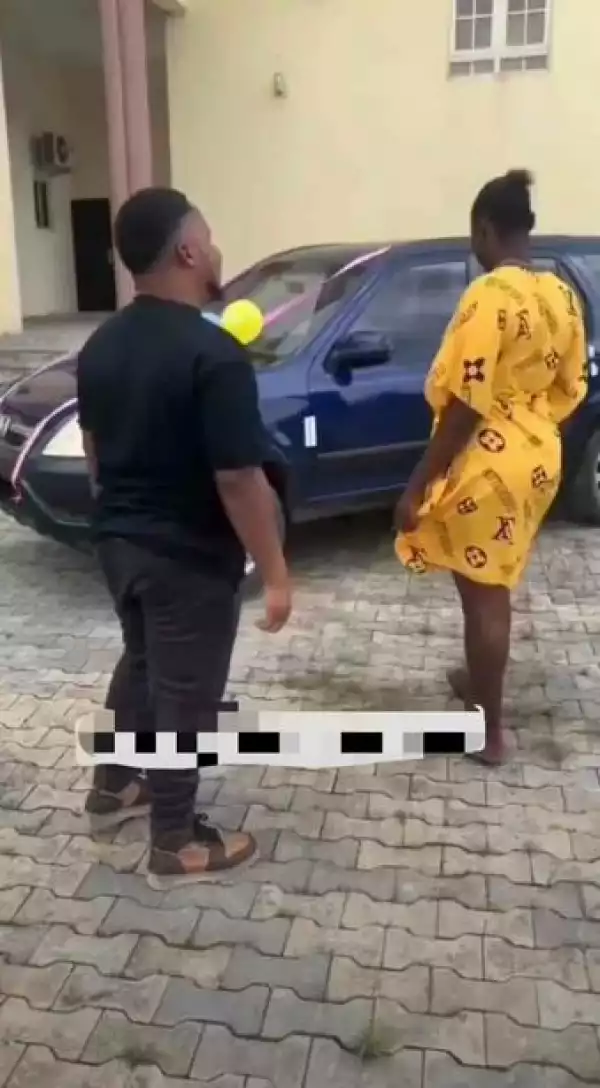 What’s The Meaning Of This – Lady Queries Boyfriend After He Gifted Her A Car On Her Birthday (Video)