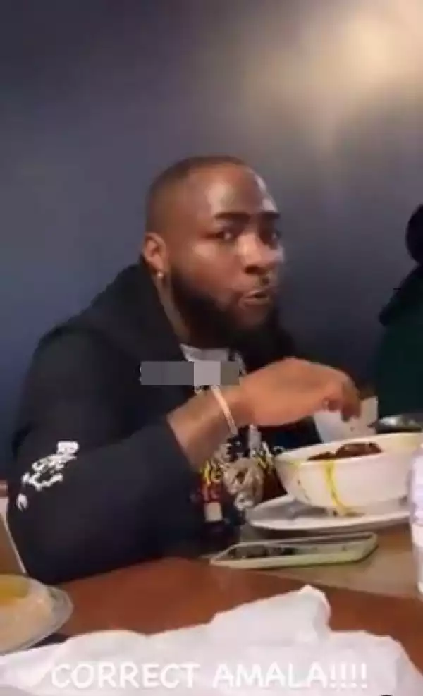 Watch Moment Davido Was Seen Sweating While Enjoying A Plate Of Amala (Video)