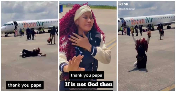 Nigerian Lady Rolls on the Ground, Burst Into Tears After Boarding an Aeroplane, Video Trends