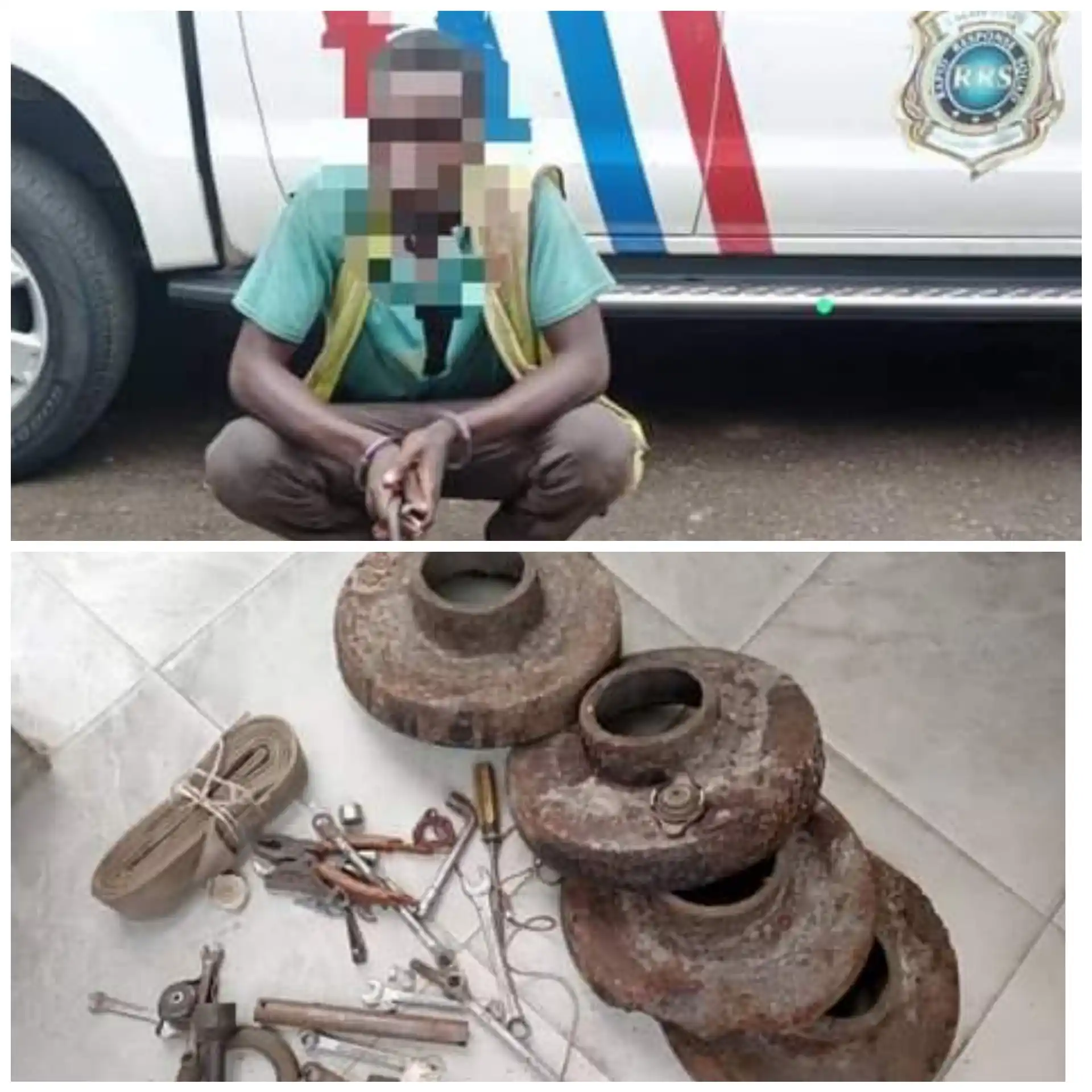 Suspected vandal arrested while removing metal drain ducts on Third Mainland Bridge