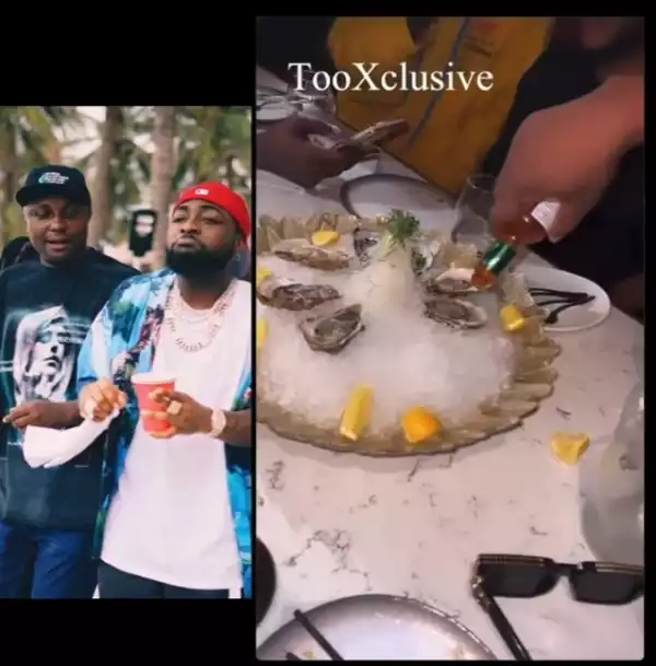 Davido Teaches Israel How To Eat Oyster, Says He Must Learn Oyinbo Ways (Video)
