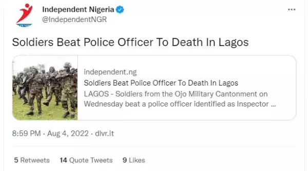 Soldiers Beat Policeman, Monday Orube, To Death In Lagos
