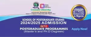 Covenant University postgraduate admission for 2024/2025 session