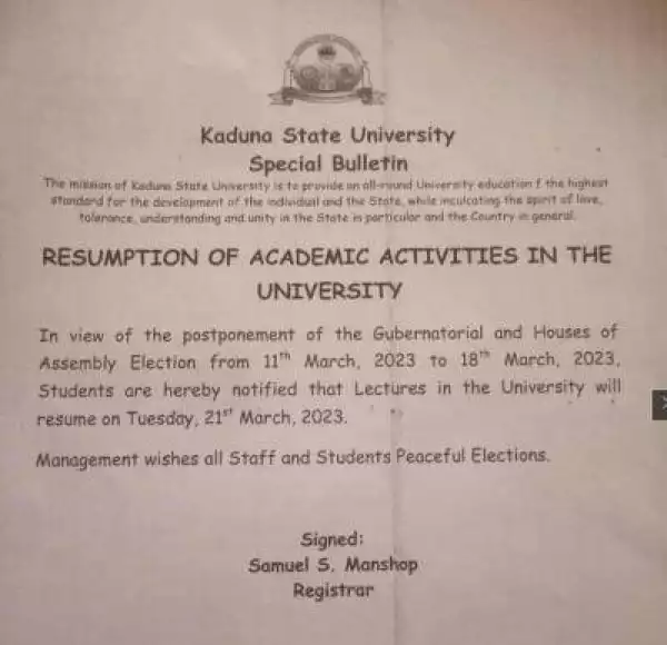 KASU notice on resumption of academic activities