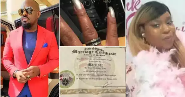American Lady Shares Certificate of Marriage To Jim Iyke After Accusing Him Of Abandoning Their Union