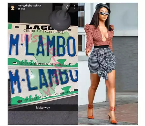 Make Way – Mercy Eke Brags As She Becomes The First BBNaija Star To Own A Customized Number Plate