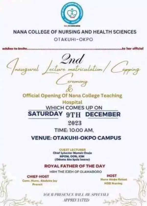 Nana College of Nursing & Health Sciences 2nd Inauguration Lecture/ Matriculation