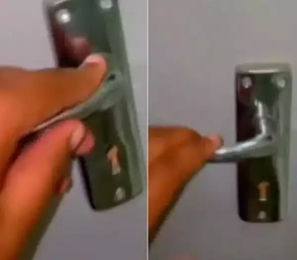 Lady Left In Shock After Her Boyfriend Broke The Door Of Their Bathroom To Take His Phone (Video)