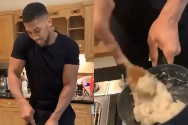 Watch How Anthony Joshua Prepared ‘Eba’ For His Family And Friends On Nigeria’s Independence Day In UK (Video)