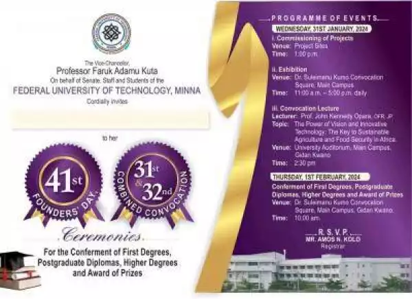 FUTMINNA announces 31st & 32nd combined Convocation Ceremonies