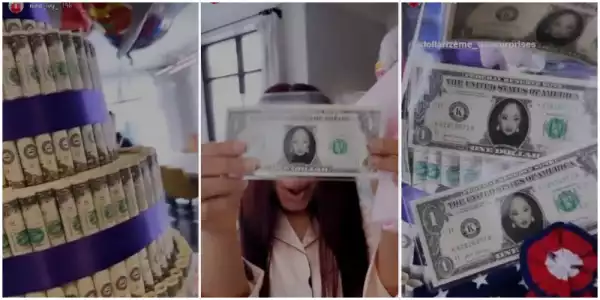 BBNaija’s Nina Ivy Receives A Customized Dollar Note As A Birthday Gift From Hubby (Video)