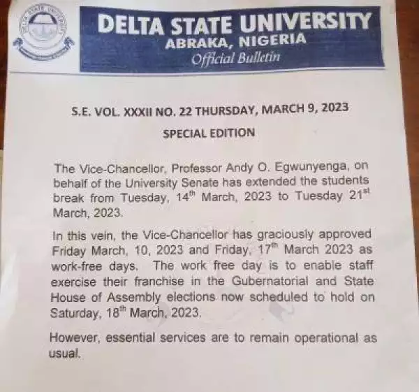 DELSU postpones resumption of academic activities