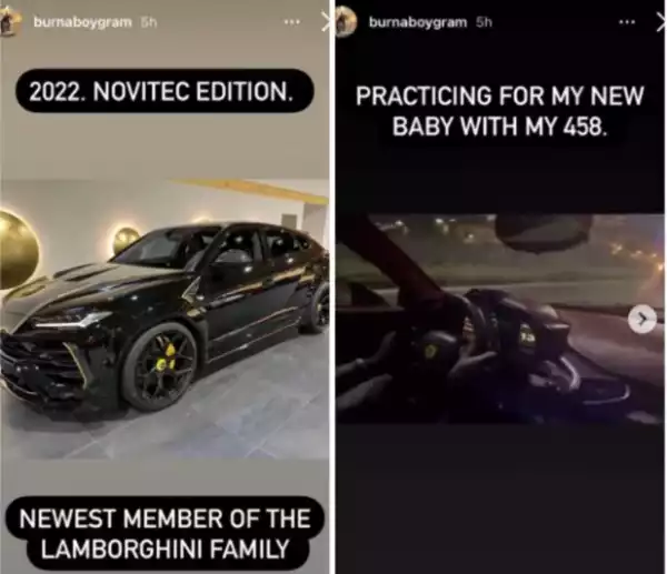 Too Much Money! Singer, Burna Boy Buys A 2022 Lamborghini, Novitec Edition (Video)