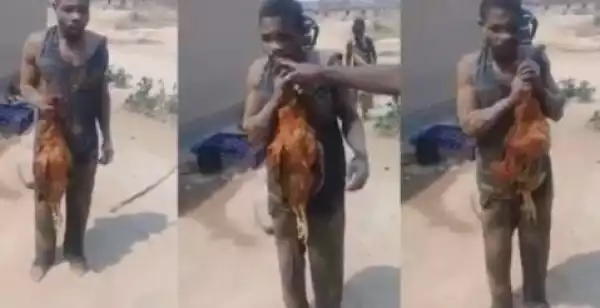 Chicken Thief Forced To Eat Raw Chicken As Punishment By Angry Mob