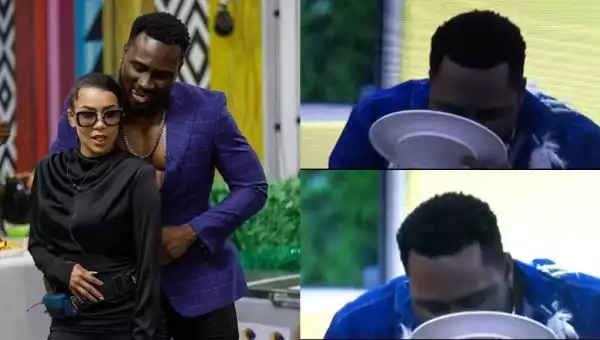 BBNaija: “Local Man Lost His Home Training” – Reactions As Pere Is Spotted Licking His Plate After Maria Took His Fork (Video)