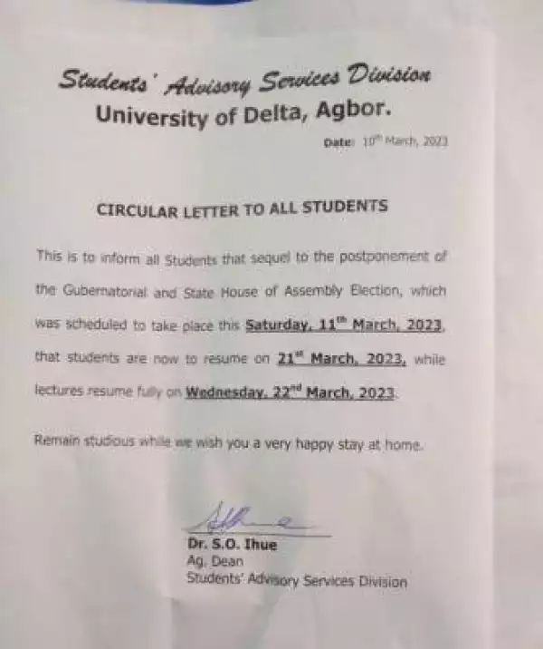 UNIDEL notice on resumption of academic activities