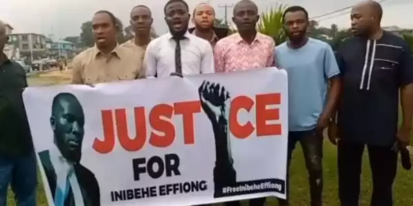 BREAKING: Protest Begins In Akwa Ibom To Demand Release Of Lawyer, Inibehe Jailed By Chief Judge, Ekaette Obot