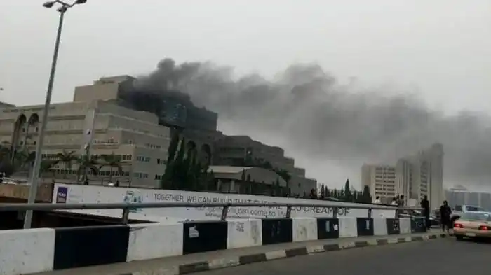 BREAKING!!! Fire Guts Ministry Of Finance Building In Abuja