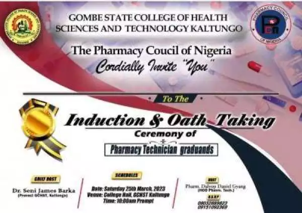 Gombe State College of Health Sciences & Tech. induction ceremony for Pharmacy graduands