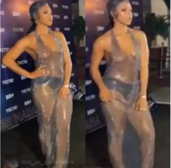 BBNaija Star, Liquorose Attends Event Almost N*ked In See-Through Dress And No Bra (Photos)