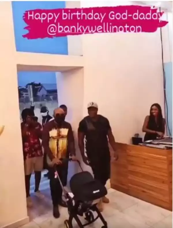 See The Moment Banky W Walked In With His Son For His Surprise 40th Birthday Party (Video)